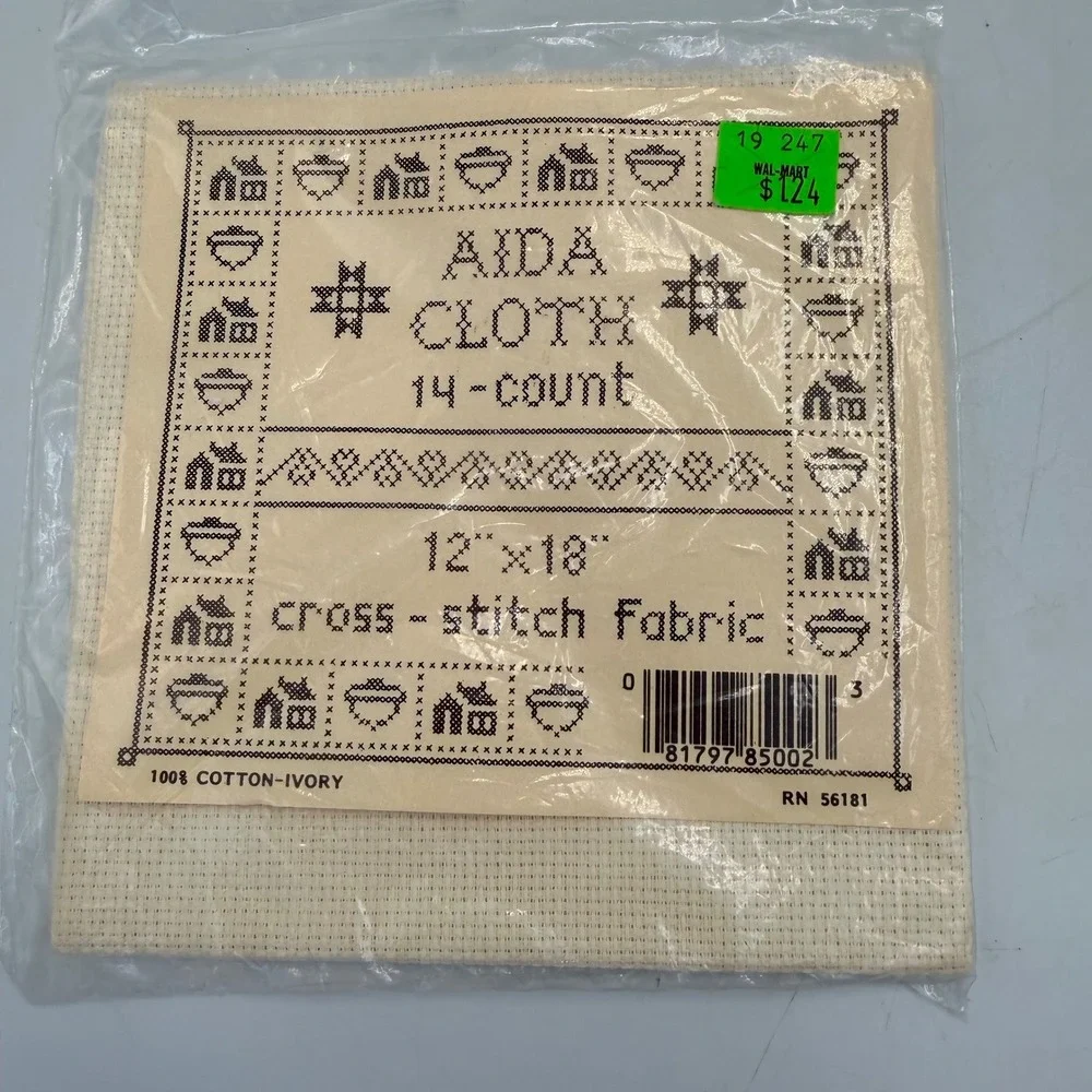 Vintage Oakhurst Aida Cloth 14 Count Cross Stitch Fabric Ivory 12x18 2 Pack
